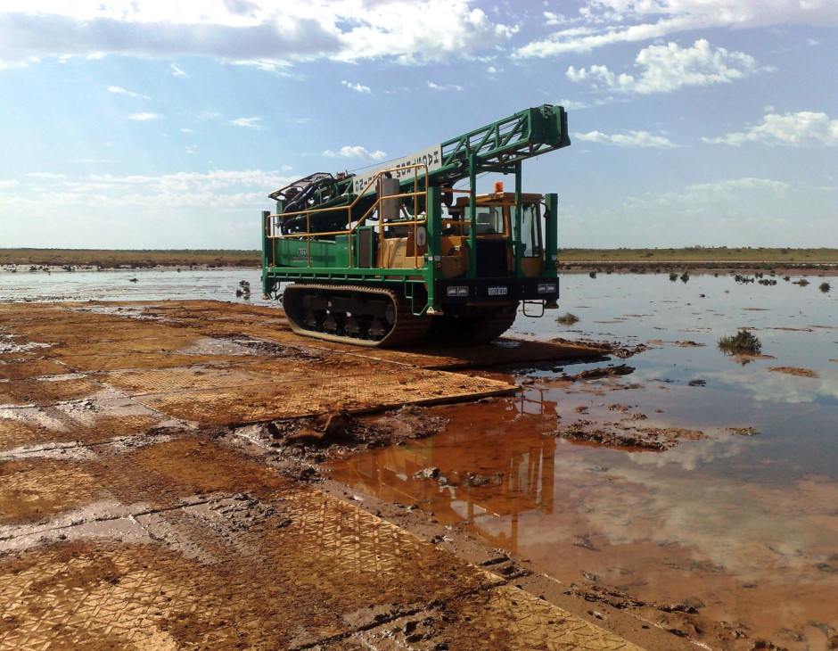 Geotechnical drilling rig in marshland