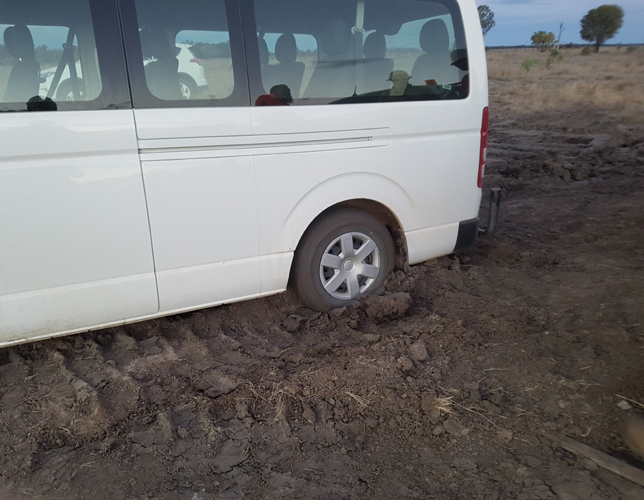 Bogged van before installation of composite mats